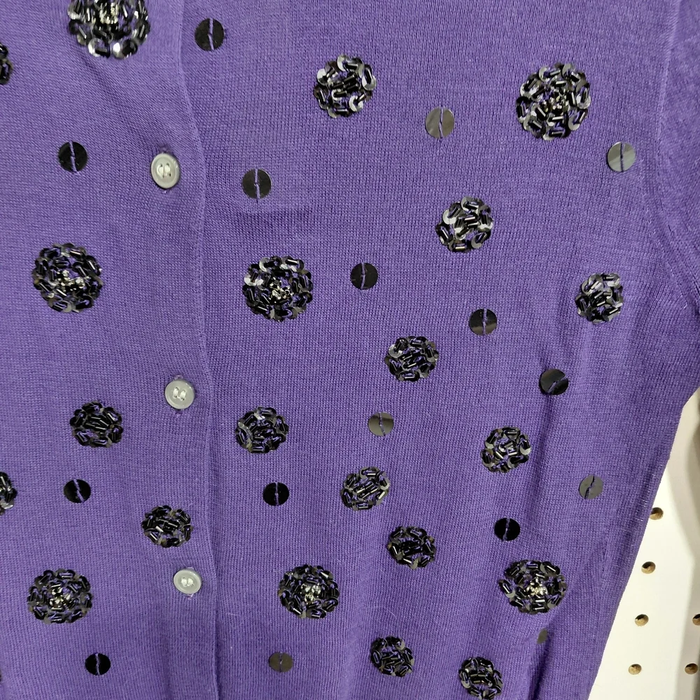 J. Crew Purple Jeweled Crewneck Cardigan